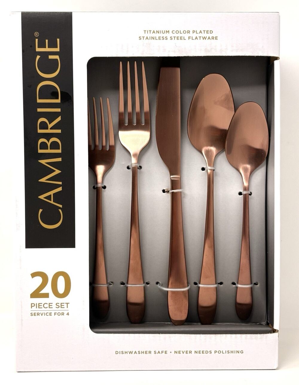 Cambridge Silversmiths Poet Copper Satin 20 Pc. Flatware Set for 4 Titanium